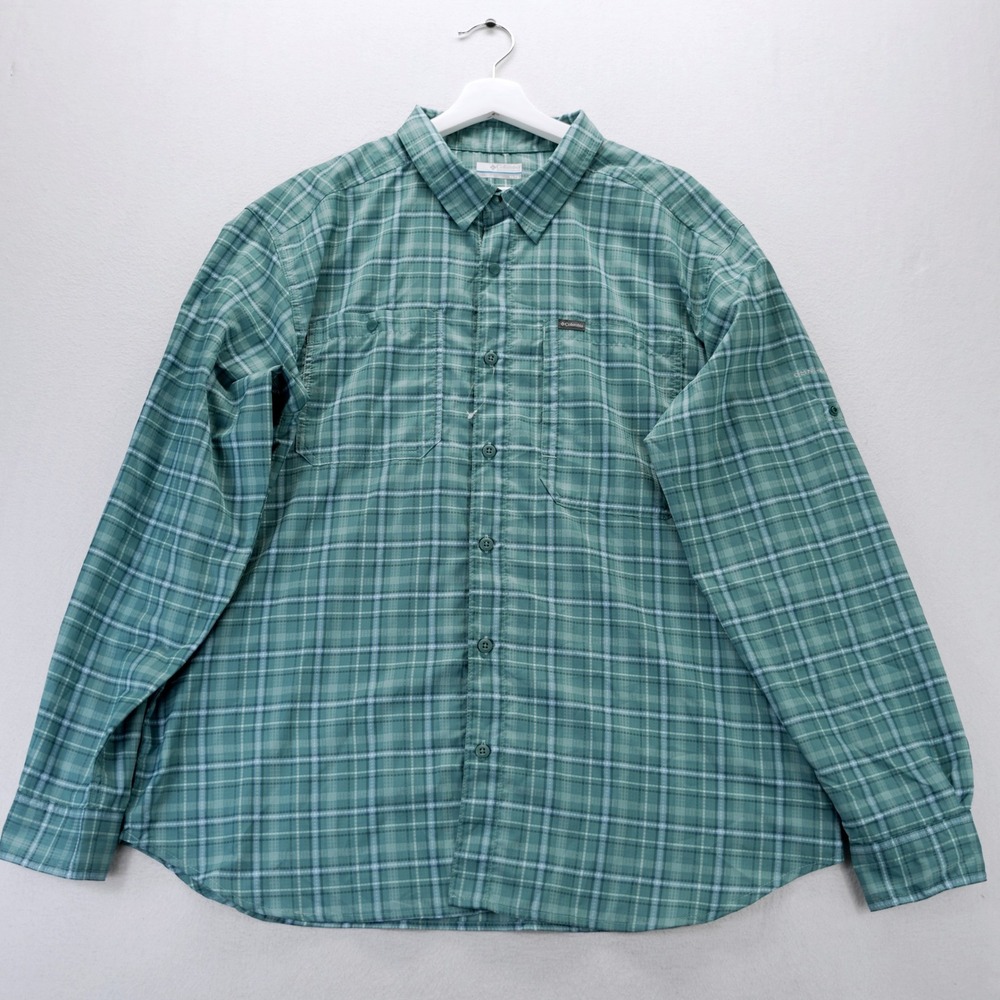 Columbia Silver Ridge Plaid Long Sleeve Shirt Blue Green XL UPF 40 AM3599
